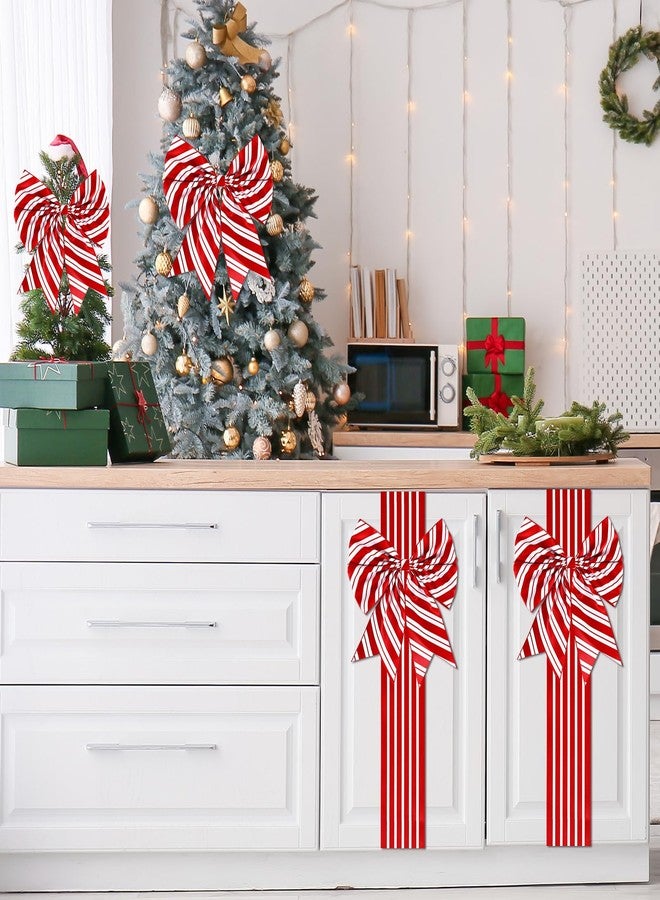 Lonfliness 6Pcs Christmas Cabinet Ribbons Large Bows for Christmas Cabinet Door Red White Bow Xmas Candy Cane Bows and Ribbon for Kitchen Cupboard Winter Holiday Party Home Decor Favor Supplies Gifts - Image 5